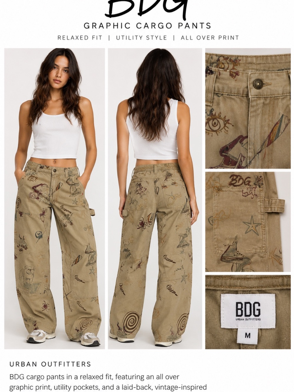 BDG Tan Graphic Cargo Pants